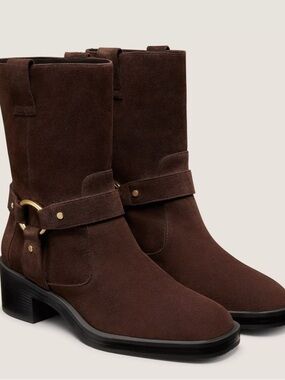 Stuart Weitzman Dark Brown Suede Mid-Calf Strap Boots